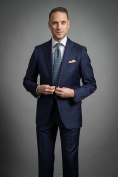 If you’ve been looking for that perfect blue suit but find dark navy a little too formal and navy hopsack a bit too casual, our royal blue twill suit strikes the perfect compromise. The fabric is formal enough for any business environment or special event you may attend, yet the royal blue color adds a modern touch without crossing the line into “trend” territory. A timeless choice for those who, like us, consider their style to be classic with a modern sensibility. Wear it wit Dark Navy Suit, He Spoke Style, Business Environment, Medallion Print, Designer Suits For Men, Perfect Blue, Navy Suit, Custom Jacket, Royal Blue Color