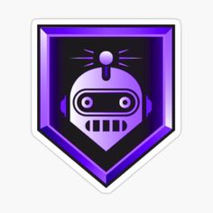 a purple sticker with an image of a robot