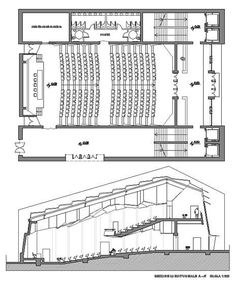 the floor plan and section of an auditorium