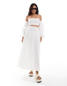 Skirt by ASOS DESIGN To the Max Plain design High rise Elasticized waistband Regular fit Elegant Maxi Skirt With Elastic Waistband For Vacation, White Maxi-length Bottoms For Day Out, White Fitted Cropped Skirt, White Maxi Length Bottoms For Day Out, White Maxi Skirt With Elastic Waistband For Spring, White Maxi Skirt For Summer Daywear, White Maxi Bottoms For Day Out, Waist-length Summer Skirt For Daywear, Waist-length Skirt For Summer Daywear