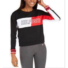 Tommy Hilfiger Colorblocked French Terry Sweatshirt Women Women's Clothing - Tops. Tommy Hilfiger Long Sleeve, Black Fitness, Striped Skirt Pencil, Blue Knit Sweater, Long Sleeve Knitted Cardigan, Tommy Hilfiger Sweater, Sweatshirt Women, Vintage Tommy Hilfiger, Slim Leg Pants