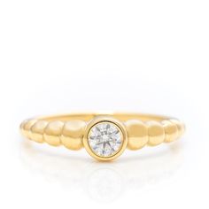 14k Solid Gold Beaded Band Solitaire Ring, Real Gold Bezel Setting Solitaire, Unique Design Premium Ring, Handmade Fine Jewelry By Selanica. 💙 The ring material is 14k solid gold, should not be confused with gold plating or filling. It will never tarnish or fade over time. We're offering the finest quality in solid gold jewelry. 💎 Gemstones is a premium grade D Color (colorless) VS/SI clarity moissanite.  💙 Our jewelry is handcrafted with love and great care at San Francisco Bay! All of our i Diamond Rings With Fluted Bezel For Wedding, Diamond Ring With Fluted Bezel, Yellow Gold Birthstone Ring With Smooth Bezel, Wedding Diamond Ring With Fluted Bezel, Diamond Jewelry With Fluted Bezel And Round Cut, Wedding Birthstone Ring With Smooth Bezel, Yellow Gold Diamond Ring With Smooth Bezel, Diamond Jewelry With Fluted Bezel As Gift, 14k Gold Jewelry With Fluted Bezel