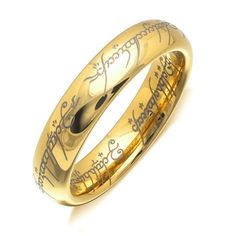 the lord's ring is shown in yellow gold with black lettering and an inscription on it