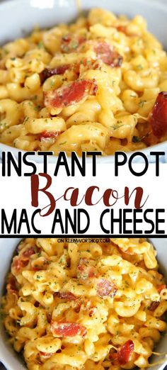 instant pot bacon macaroni and cheese in a white bowl