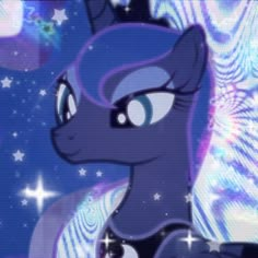 an animated pony with stars in the background