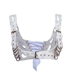 This beautiful handcrafted chest harness belongs to our mysterious nymphs of Pearl Cove and is made from soft PVC, eroded by the ocean waves and beaded with glass pearls. The harness is extremely adjustable with corset lacing at the back and adjustable straps and an under-bust belt. The harness has been detailed with metal alloy hardware. This harness is a one-size fits all wonder, with so many adjustable belts and areas. Mythical Fashion, Festival Outfits Coachella, Rave Outfits Women, Outfits Coachella, Corset Lacing, Designer Aesthetic, Rave Babe, Festival Ideas, Chest Harness