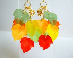 Leaf Gradient Dangle Earrings Fall and Spring Colors - Etsy Multicolor Leaf Earrings For Gift, Multicolor Leaf Shaped Earrings Gift, Multicolor Leaf-shaped Earrings For Gift, Multicolor Leaf Earrings Gift, Autumn Accessories, Thanksgiving Clothes, Get Ready For Fall, Colored Leaves, Lucite Jewelry