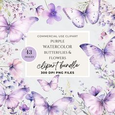 watercolor butterflies and flowers clipart bundle for commercial use in photoshop, adobe