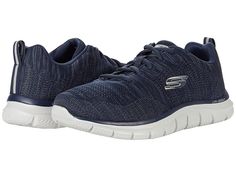 SKECHERS Track - Men's Shoes : Navy/Gray : Enhance everyday looks with the athletic-inspired style of the SKECHERS Track sneaker. Soft heathered two color knit mesh fabric upper. Lace up front for adjustable comfort. Memory Foam cushioned insole. Flexible cushioning midsole ideal for fitness training. Flexible traction outsole. Textile upper. Man-made lining and insole. Man-made outsole. Imported. Measurements: Weight: 10 oz Product measurements were taken using size 9, width EE - Wide. Please n Casual Sneakers With Arch Support And Breathable Fabric, Casual Running Shoes With Arch Support And Breathable Fabric, Low-top Breathable Running Shoes With Arch Support, Low-top Running Shoes With Arch Support In Breathable Fabric, Low-top Running Shoes With Arch Support And Breathable Fabric, Sports Sneakers With Cushioned Footbed And Breathable Fabric, Sports Sneakers With Cushioned Breathable Footbed, Light Sports Sneakers With Cushioned Footbed, Athleisure Fade-resistant Sneakers For Workout