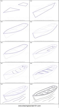 how to draw a boat with different angles and lines on the bottom, front and back