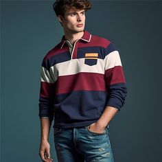 Season:Fall  Winter; Fabric:Terry; Sleeve Length:Long Sleeve; Gender:Men's; Style:Casual; Elasticity:Micro-elastic; Tops Type:Golf Polo; Occasion:Streetwear,Outdoor,Casual Daily; Pattern:Striped; Design:3D,Print; Neckline:Zip; Listing Date:09/22/2023; Bust:; Length:; Shoulder Width:; Sleeve Length: Streetwear Fall, Polo Pullover, Rugby Polo, Polo Long Sleeve, Shirts Long Sleeve, Winter Fabric, Print 3d, Mens Button Up, Long Sleeve Polo Shirt