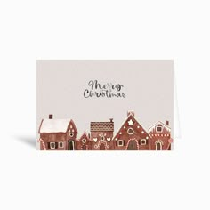 a christmas card with houses and snow