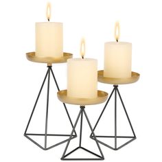 PRICES MAY VARY. Geometric Candle Holders for Pillar Candles, Set of 3 【Metal Candle Holders for Multi-Occasion Decor】3 Pcs matte metal candle stands are perfectly suitable for wedding, birthday, party to create a romantic atmosphere. They are exquisite work of art, used as decoration for the dining room, living room, mantelpiece etc. 【Perfect Size Fit for Pillar Candles】The base diameter of three are 4.7", 4.1", 3.4" respectively, the heights of triangular stands are 7.5", 5.9", and 5" respecti Boho Candle Holders, Metal Candle Stand, Gold Candlestick Holders, Three Candle Holder, Geometric Candle, Geometric Candle Holder, Boho Candle, Geometric Candles, Candle Stands