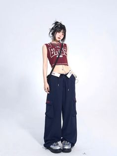 High Waist Loose Lapel Mopping Pants - ntbhshop Estilo Harajuku, Y2k Women, Style Cargo Pants, Baggy Cargo Pants, Women Streetwear, Style Cargo, Y2k Streetwear, 여자 패션, Really Cute Outfits