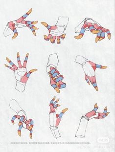 an image of hand gestures drawn with colored pencils