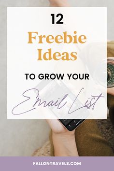 a person holding a cell phone with the text 12 freebie ideas to grow your small list