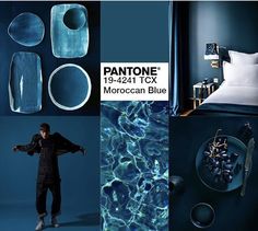 pantone's color of the year moroccan blue is shown in this collage