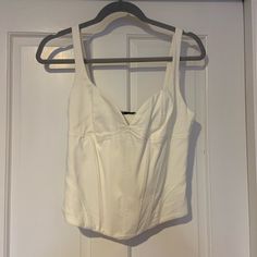 Zara White Bustier Top Size: Medium Great Condition Elegant Spring Tank Strap Crop Top, Elegant Summer Corset With Tank Straps, Chic Fitted Tank Top With Boned Bodice, Cropped Corset For Summer Evenings, Chic Tank Top With Corset Back, Fitted White Tank Top For Evening Wear, Elegant Fitted Tank Top With Boned Bodice, White Fitted Tank Top For Evening, Chic Spring Corset With Straps