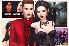 an animated image of two people dressed in red and black clothing, one is wearing a corset