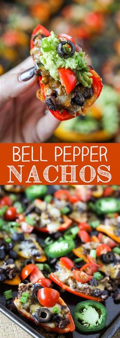 bell pepper nachos with black olives and peppers