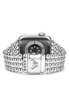 Update your Apple Watch with this stainless steel band textured with signature Caviar beads. Fits the Series 1 through 9 Apple Watch for the 38mm through 45mm sizes (not included) Push-clasp closure Stainless steel Imported Silver Timeless Apple Watch Band With Bracelet Strap, Timeless Silver Apple Watch Band With Bracelet Strap, Silver Stainless Steel Apple Watch Band With Polished Finish, Silver Polished Stainless Steel Apple Watch Band, Timeless Adjustable Silver Apple Watch Band, Timeless Silver Adjustable Apple Watch Band, Luxury Silver Watch Bands With Stainless Steel Clasp, Luxury Silver Stainless Steel Apple Watch Band, Luxury Adjustable White Gold Apple Watch Band