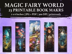 the magic fairy world printable bookmarks are available in three different sizes and colors