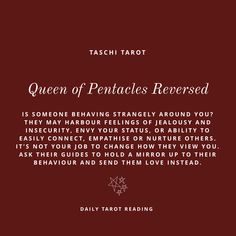 the back cover of queen of pentacles reversed by tashi tarot, which is written in english