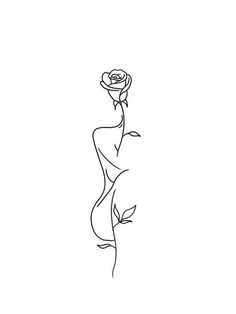 a single line drawing of a woman holding a rose