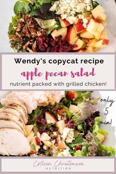 a salad with chicken, apples and other vegetables on it is featured in the article wendy's copycat recipe apple pecan salad