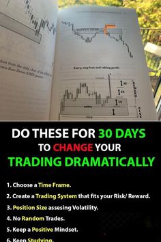 an open book with the text do these for 30 days to change your trading dramatically