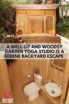 a well - lit and woodsy garden yoga studio is a serene backyard escape by decorist