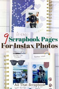 Instax Mini Album Instax Scrapbook Layouts, Instax Journal Ideas, Diy Photo Book Handmade, Instax Picture Ideas, Polaroid Scrapbook Ideas, Instax Mini Printer