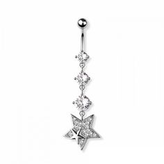 PRICES MAY VARY. STYLE: Triple CZ Crystal and Star Dangling Belly Button Ring MATERIAL: 316L stainless steel, alloy, and cubic zirconia crystals GAUGE/BAR THICKNESS: 14GA (1.6mm) BARBELL LENGTH: 3/8" (10mm) BALL SIZE: 5mm Crystal Gauges, Body Jewelry Piercing, Belly Button Ring, Button Ring, Ring Gold, Belly Button, Piercing Jewelry, Body Jewelry, Belly Button Rings