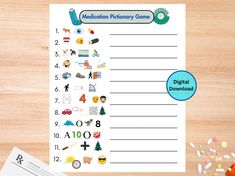 What's Included: 💊 1 Medication Pictionary game  💊 Answer Key  💊 Files are digital PDF files (8.5x11") Looking for a fun and simple pharmacy game to make everyone's day a little bit better? Try this Medication Pictionary game! Great for classrooms, pharmacies, hospitals, and clinics. Perfect for parties, pharmacy week, raffles, and prizes! Engage the team and create a joyful and cohesive environment! Digital files will be available for download once purchased 1. Sign into Etsy.com and go to Y Pharmacy Party, Pharmacy Week, Student Games, Nurse Week, Printable Game, Nurses Week, Printable Games, Answer Keys, Party Game