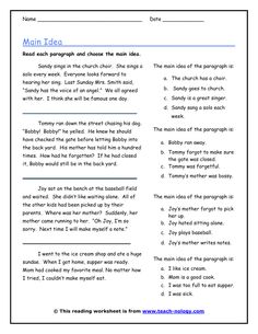 the main idea worksheet is to help students learn how to read and write