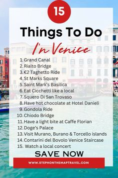 the top ten things to do in venice, italy with text overlaying it