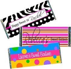 personalized candy bar wrappers for sweet sixteen