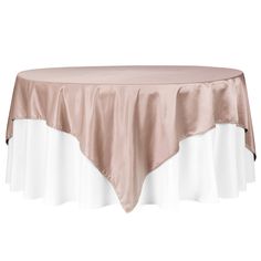 a round table with a pink and white skirt on it's end, in front of a white background