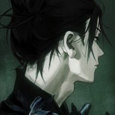 an anime character with black hair holding a flower in his right hand and looking off to the side