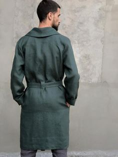 Linen robe for men Сhristmas gift Green dressing gown Handmade image 5 Long Sleeve Relaxed Fit Robe For Home, Relaxed Fit Long Sleeve Home Robe, Winter Long Sleeve Relaxed Fit Robe, Long Sleeve Robe With Pockets For Home, Fall Robe With Pockets And Long Sleeves, Long Sleeve Robe With Pockets For Loungewear, Long Sleeve Belted Linen Outerwear, Belted Linen Long Sleeve Outerwear, Belted Long Sleeve Linen Outerwear