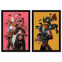 two pictures with flowers on them, one in black and the other in yellow are both identical