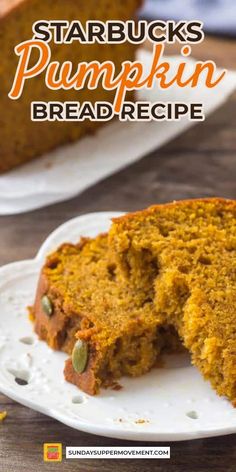 a close up of a piece of pumpkin bread on a plate