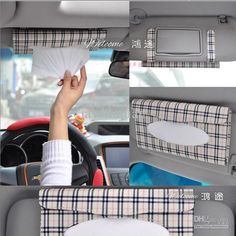 the interior of a car is shown with various pictures