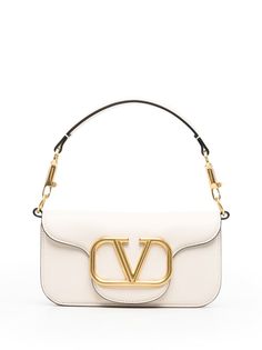 Locò VLogo crossbody bag from VALENTINO GARAVANI featuring ivory white, leather, VLogo Signature, front flap closure, single flat top handle and chain-link shoulder strap. | Valentino Garavani Locò VLogo crossbody bag