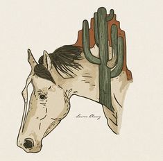 a drawing of a horse with a cactus on its head