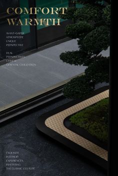 the front cover of comfort warmth magazine, featuring an image of a tree and walkway