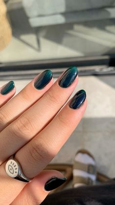 Single Colored Nails, Dark Green Oval Nails, Solid Colour Nail Ideas, Greenish Blue Nails, Nail Colours For Pale Skin, Solid Colored Nails, Nail Inspo Solid Color, Nails Pale Skin, Solid Nail Colors