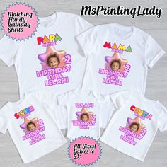 Girl Custom Photo Birthday Family Shirts - Personalize with Child Photo, Name, and Age - All Sizes - Black and White Raglan Shirts Available! These Custom Photo Birthday Girl Shirts are guaranteed to be a family hit! These matching family shirts will make memories and smiles for your family celebration.  Mail as a Group or Individually to members home Family design mock up available This is the time to celebrate being with family. Get family birthday shirts from our high-quality printing company!  We take great care of your order and ensure it is delivered timely. We only use high-quality name brand tops! Shirt types: Unisex S-3XL  Unisex 4xl  Kids Shirts Baby Bodysuit  Choose type of shirt, size, and names in the personalization box. You can change the font color at no additional cost! Me Birthday Family Shirts, Shirt Types, Child Photo, Family Birthday Shirts, Family Design, Girl Shirts, Photo Birthday, Family Shirts Matching, Family Birthday