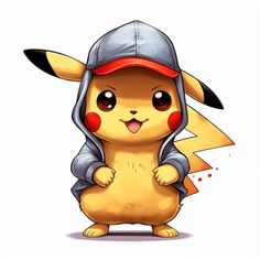 a cartoon pikachu wearing a baseball cap