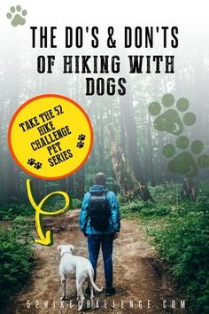 a man and his dog walking down a trail in the woods with a thought bubble above them